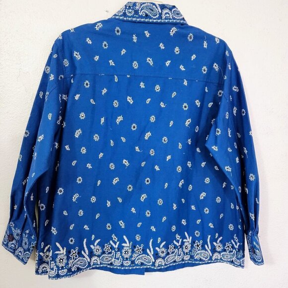 Quacker Factory Western Blue Twill Beaded Rhinestone Jacket Size 1X - Picture 3 of 9